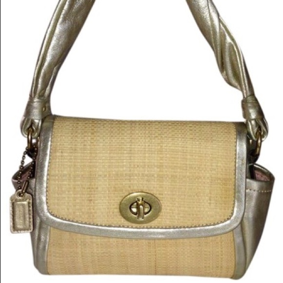 COACH Parker Gold Straw Leather Bag - Picture 1 of 8